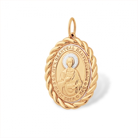 Подвеска “Православная” из красного золота 585 без вставок Святой Пантелеймон
