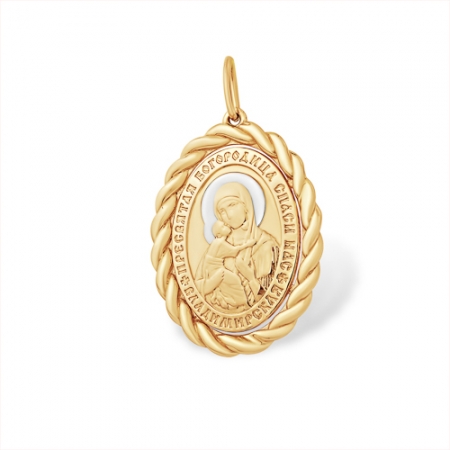 Подвеска “Православная” из красного золота 585 без вставок Владимирская Божья Матерь