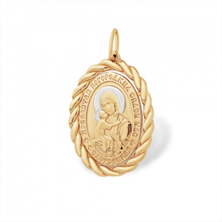 Подвеска “Православная” из красного золота 585 без вставок Федоровская Божья Матерь