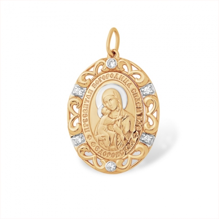 П1326075 подвеска “православная” из красного золота 585 с фианитами федоровская божья матерь