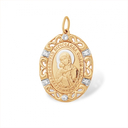 П1326257 подвеска “православная” из красного золота 585 с фианитами владимирская божья матерь