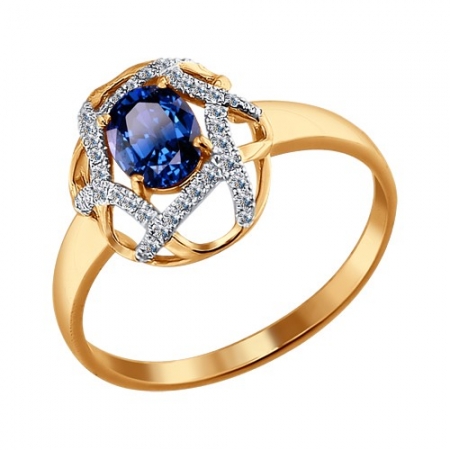 Россия Золотое кольцо с бриллиантами и сапфиром