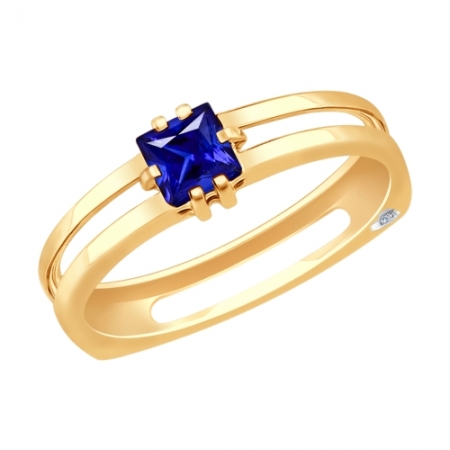 Россия Кольцо из золота с бриллиантом и синим корундом