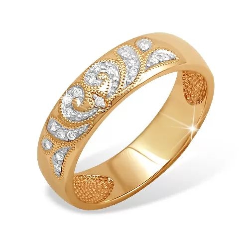 Кольцо из красного золота 585 с 19  бриллиантами, 0,076 карат 