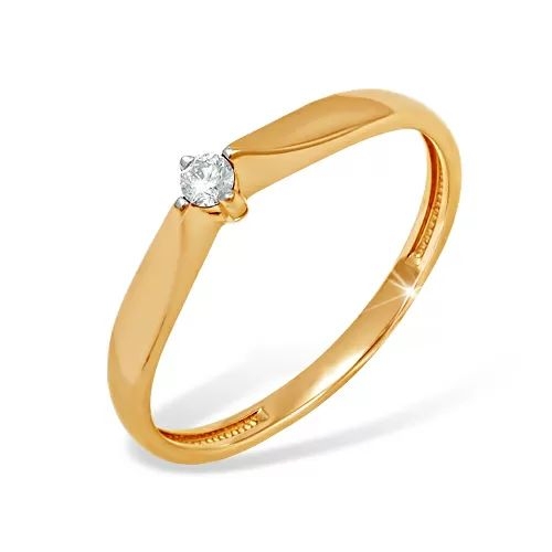 Кольцо из красного золота 585 с 1 бриллиантом, 0,057 карат 