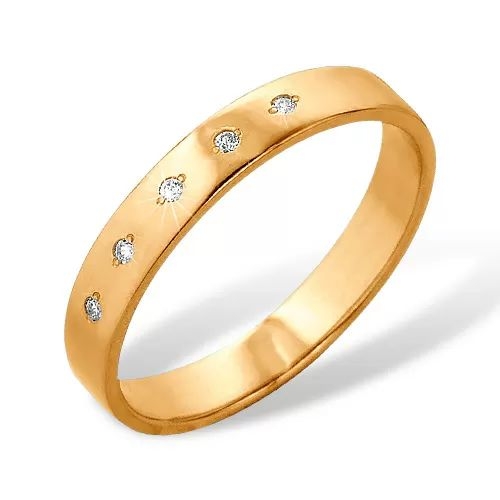 Кольцо из красного золота 585 с 5  бриллиантами, 0,05 карат 