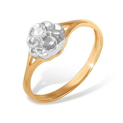 Кольцо из красного золота 585 с 1 бриллиантом, 0,079 карат 