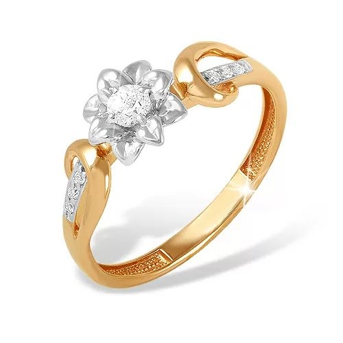 Кольцо из красного золота 585 с 7  бриллиантами, 0,164 карат, цветочек 