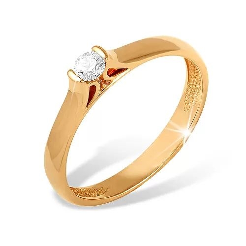Кольцо из красного золота 585 с 1 бриллиантом, 0,115 карат 