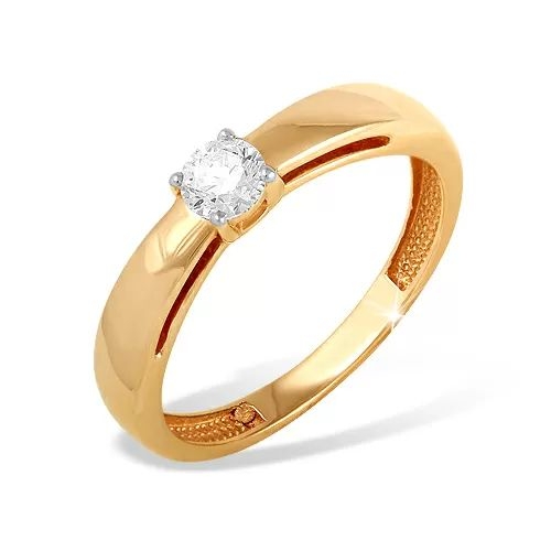 Кольцо из красного золота 585 с 1 бриллиантом, 0,298 карат 