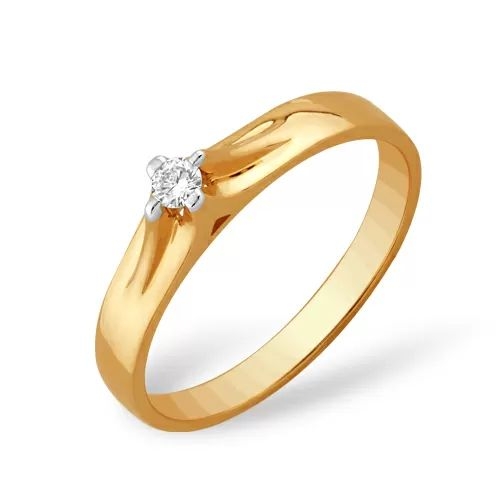 Кольцо из красного золота 585 с 1 бриллиантом, 0,057 карат 