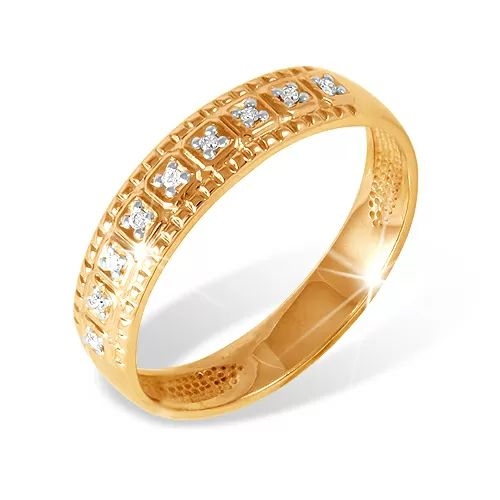 Кольцо из красного золота 585 с 9  бриллиантами, 0,036 карат 