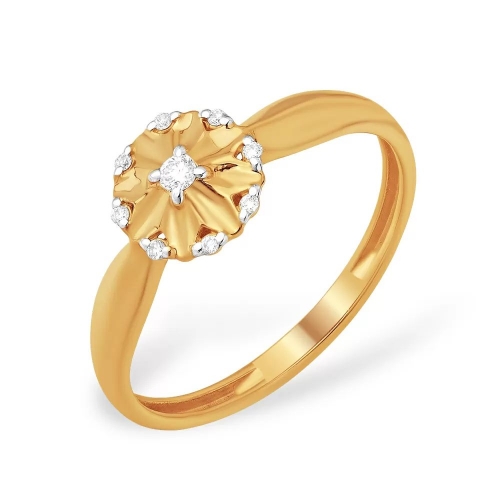 Кольцо из красного золота 585 с 9  бриллиантами, 0,059 карат, фантазийное, цветочек 