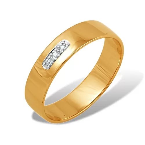Кольцо из красного золота 585 с 3  бриллиантами, 0,042 карат, дорожка 