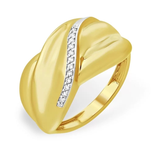 Кольцо из лимонного золота 585 с 12  бриллиантами, 0,06 карат, дорожка 