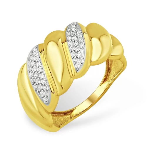 Кольцо из лимонного золота 585 с 42  бриллиантами, 0,21 карат, широкое 