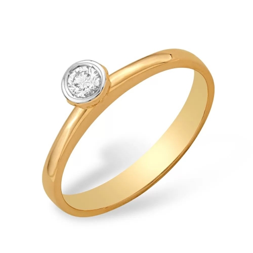 Кольцо из красного золота 585 с 1 бриллиантом, 0,124 карат 