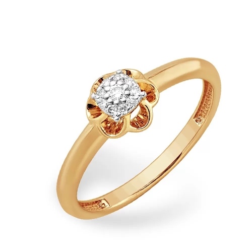 Кольцо из красного золота 585 с 10  бриллиантами, 0,073 карат, розочка 