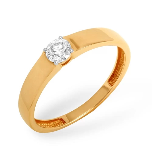 Кольцо из красного золота 585 с 1 бриллиантом, 0,298 карат 