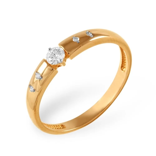 Кольцо из красного золота 585 с 5  бриллиантами, 0,144 карат 