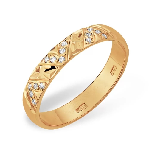 Кольцо из красного золота 585 с 15  бриллиантами, 0,075 карат 