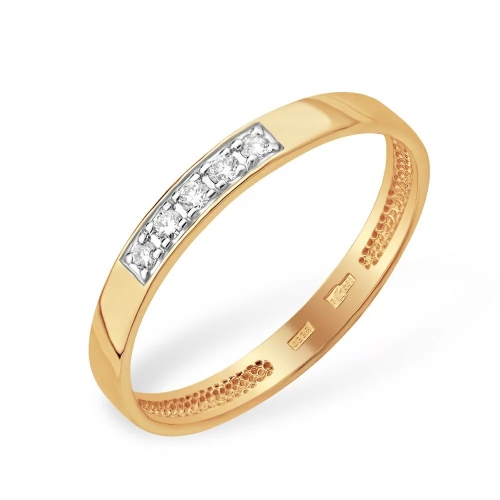 Кольцо из красного золота 585 с 5  бриллиантами, 0,07 карат, дорожка 