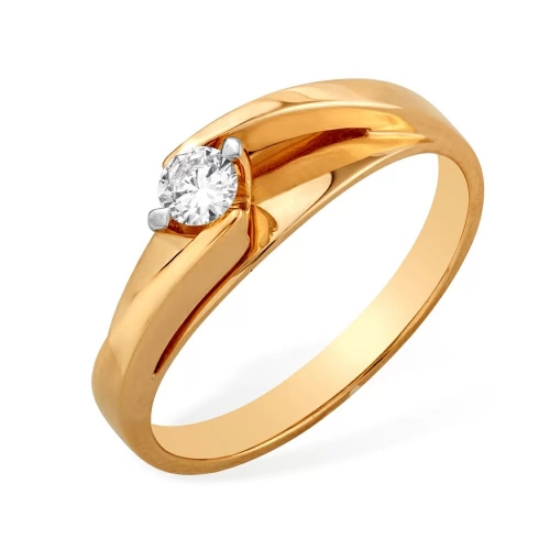 Кольцо из красного золота 585 с 1 бриллиантом, 0,16 карат 
