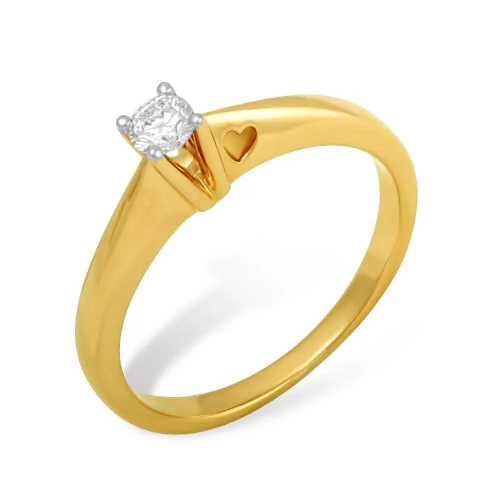 Кольцо из лимонного золота 585 с 1 бриллиантом, 0,16 карат 