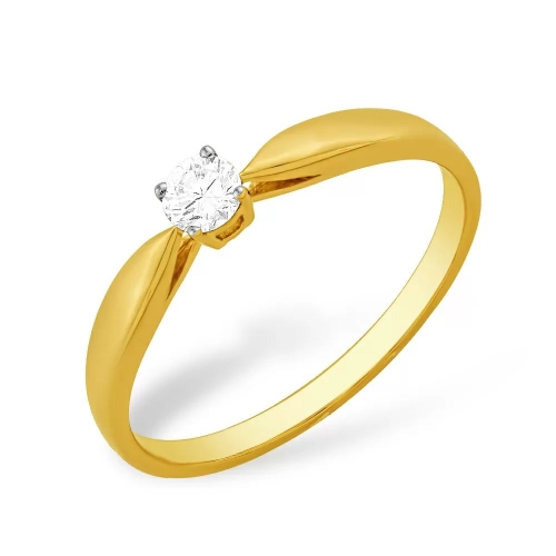 Кольцо из лимонного золота 585 с 1 бриллиантом, 0,16 карат 