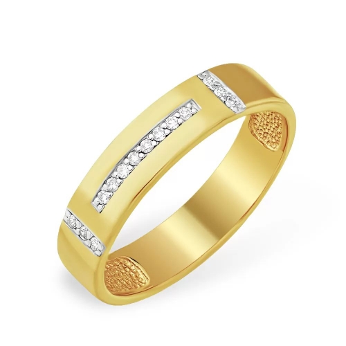 Кольцо из лимонного золота 585 с 14  бриллиантами, 0,07 карат, шайба 