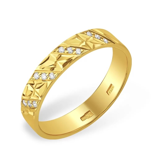 Кольцо из лимонного золота 585 с 12  бриллиантами, 0,06 карат 