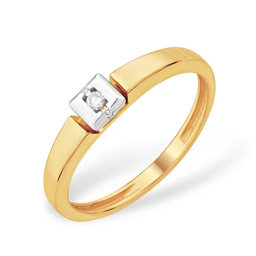 Кольцо из красного золота 585 с 3  бриллиантами, 0,038 карат 