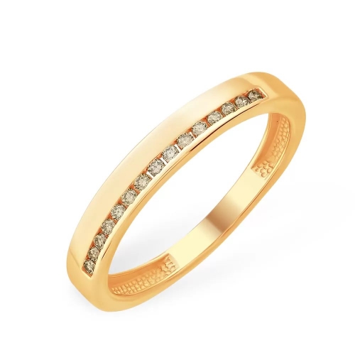 Кольцо из красного золота 585 с 15  бриллиантами, 0,105 карат, дорожка 