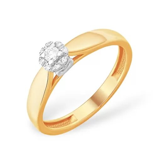 Кольцо из красного золота 585 с 9  бриллиантами, 0,083 карат, сердечко 