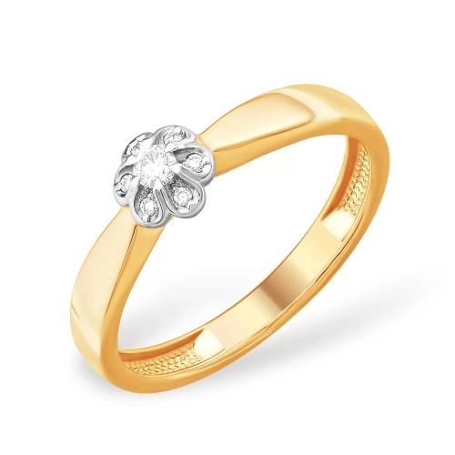 Кольцо из красного золота 585 с 7  бриллиантами, 0,083 карат, цветочек 