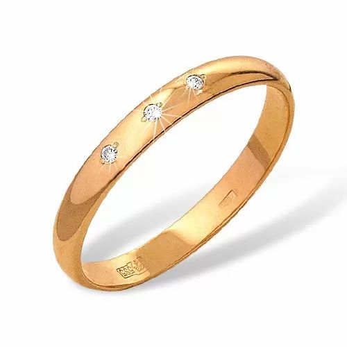 Кольцо из красного золота 585 с 3  бриллиантами, 0,03 карат 