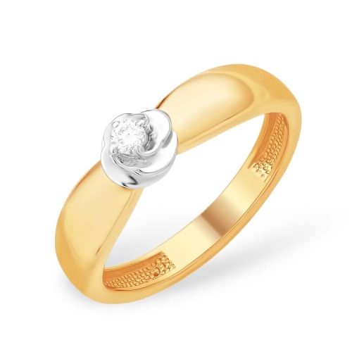 Кольцо из красного золота 585 с 1 бриллиантом, 0,059 карат 