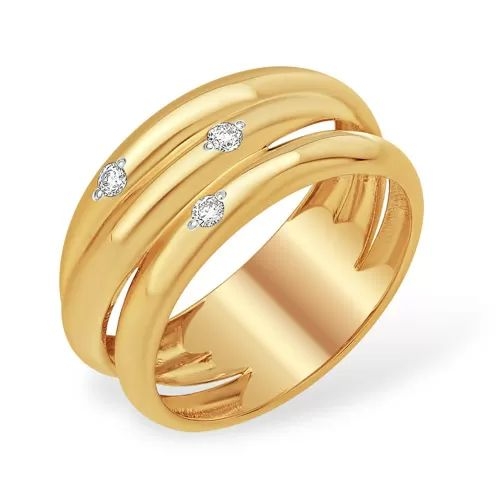 Кольцо из красного золота 585 с 3  бриллиантами, 0,081 карат, необычное 