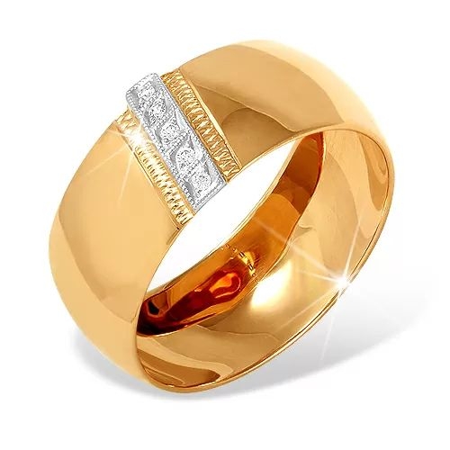 Кольцо из красного золота 585 с 5  бриллиантами, 0,02 карат, широкое, чалма 
