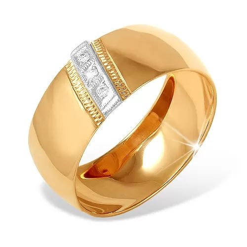 Кольцо из красного золота 585 с 3  бриллиантами, 0,021 карат, широкое, чалма 