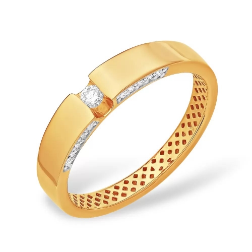 Кольцо из красного золота 585 с 1 бриллиантом, 0,138 карат 