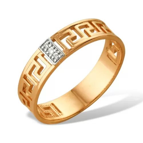 Кольцо из красного золота 585 с 3  бриллиантами, 0,021 карат, необычное 