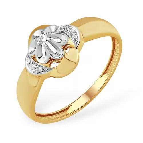 Кольцо из красного золота 585 с 7  бриллиантами, 0,057 карат, розочка 