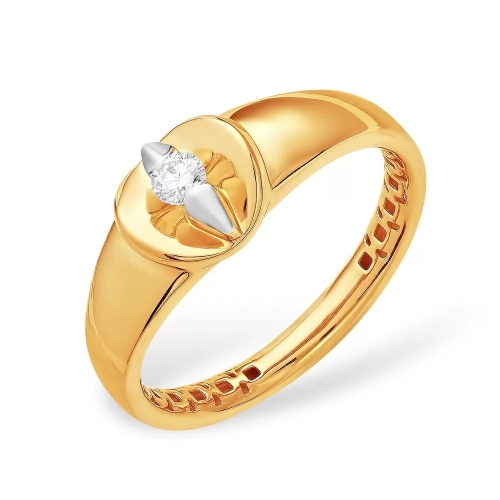 Кольцо из красного золота 585 с 1 бриллиантом, 0,118 карат 