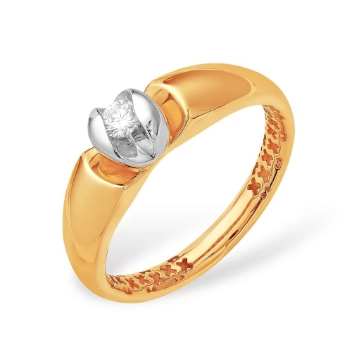 Кольцо из красного золота 585 с 1 бриллиантом, 0,118 карат 