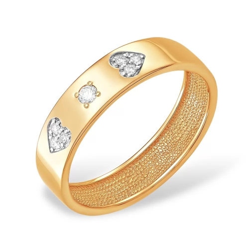 Кольцо из красного золота 585 с 7  бриллиантами, 0,07 карат, сердечко, шайба 