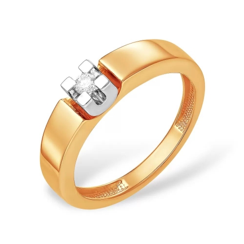 Кольцо из красного золота 585 с 1 бриллиантом, 0,059 карат 