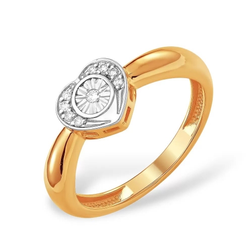 Кольцо из красного золота 585 с 9  бриллиантами, 0,055 карат, сердечко 