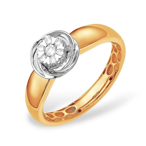 Кольцо из красного золота 585 с 7  бриллиантами, 0,173 карат, малинка 