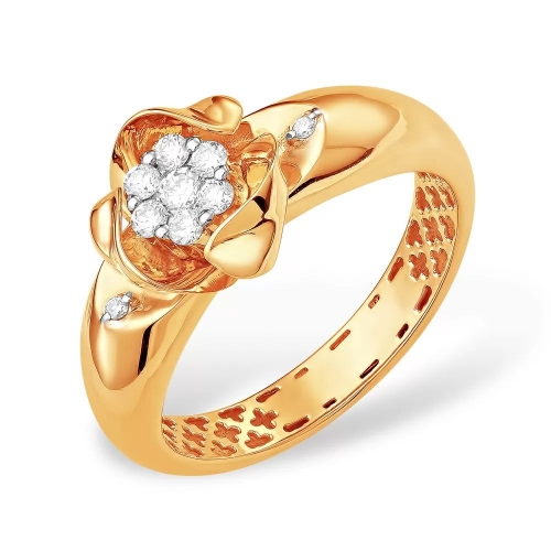 Кольцо из красного золота 585 с 9  бриллиантами, 0,186 карат, цветочек, необычное 